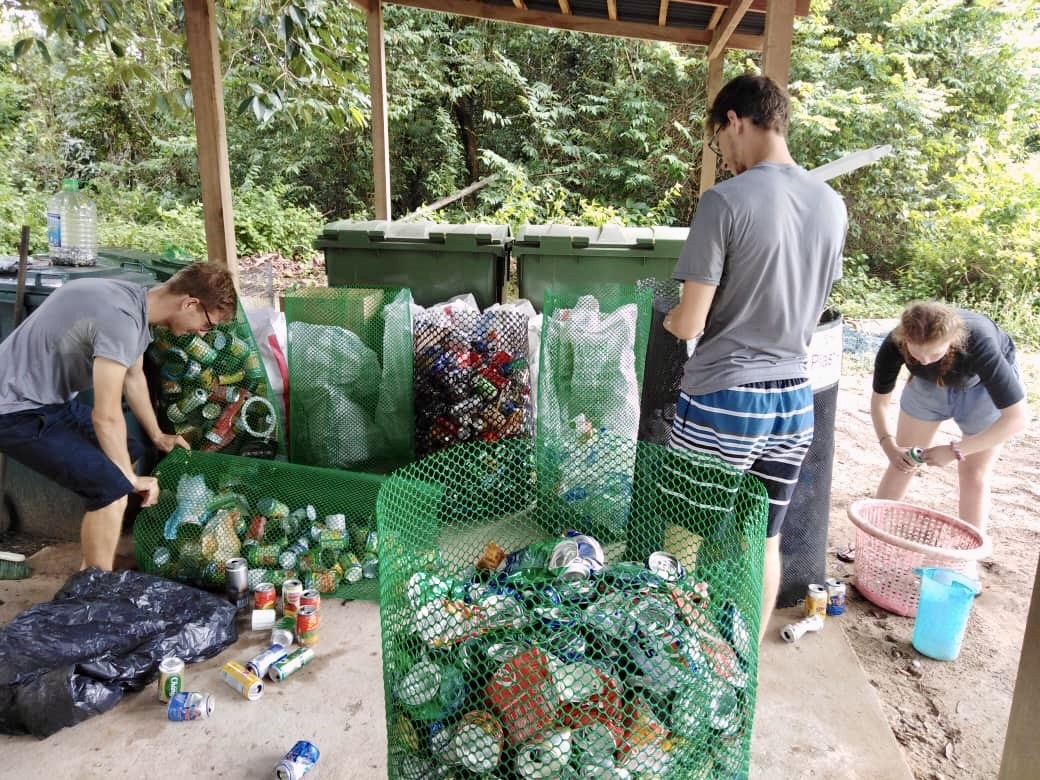 Separating recyclable waste at Juara Turtle Project